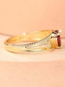 1 Vintage-Style Red Heart-Shaped Zirconia Carved Wide Ring For Women-A Romantic And Atmospheric Women's Ring - Red - View 4