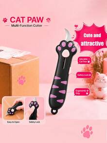 Multifunctional Pocket Folding Knife, Cute Cat Paw Retractable Curved Blade, Non-Slip Handle, Mini Portable Box Opener With Lanyard Hole, Home Daily Parcel Unboxing Craft Tool, Suitable For Students, Office Workers And Cute Gift Lovers - View 2