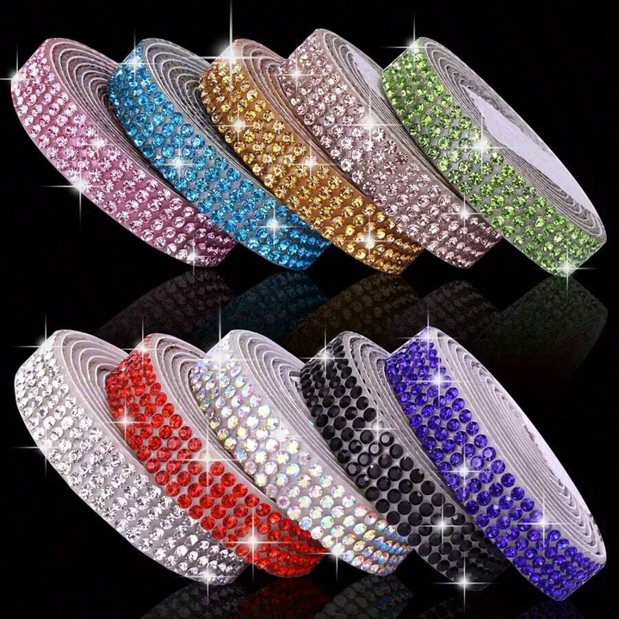 4-Row Self-Adhesive Crystal Rhinestone Ribbon Strip, DIY Shiny Sticker Roll For Handicrafts, Phone, Car Decoration, Jewelry Making Supplies