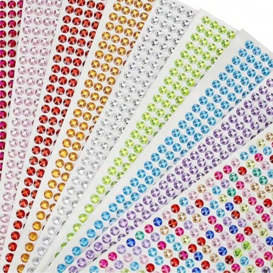 640pcs/Pack 5mm Rhinestone Stickers, Gem Stickers, Self-Adhesive Jewelry Stickers, Shiny Rhinestone Craft Stickers, Eye Makeup Decoration, Suitable For Eyes, Nails, Phones, Tablets, DIY, Multiple Styles DIY Acrylic Rhinestone Stickers - Multicolor - View 1