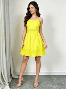 Women Short Dresses - Yellow - View 3