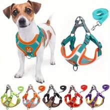 1Pc Fluorescent Green Reflective Step-In No Pull Dog Harness And Leash Set, Soft Padded Breathable Anti-Choke Escape Proof Pet Walking Vest, Night Visible Outdoor Walking Travel Gear For Small Medium Puppy Dogs - Green - View 1