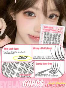 EYELASH EVOLUTION 60pcs Individual False Eyelash Clusters, Cartoon Style Exquisite Eyelash Clusters, C Curl, Natural Cluster Eyelash Extensions, 9-12mm Mixed Length, Suitable For Beginners, Easy To Use, DIY Use, Suitable For Festivals, Parties, Travel And Dates - D - View 6