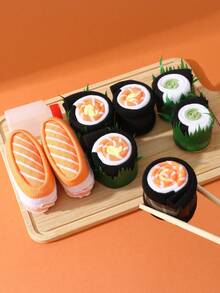 4 Pairs Whimsical & Funny Sushi-Shaped Mid-Calf Casual Socks, Gift For Men/Women, Creative Realistic Sushi Design, Unique Gift Item, Suitable For Christmas/Halloween/Day Of The Dead/Labor Day/St. Patrick's Day/Father's Day/Easter Gifts, Suitable For Home Relaxation/Family Gatherings/Short Trips/Themed Parties/Friends & Family Birthdays/Couple Anniversaries/Date Outings - Multicolor - View 6