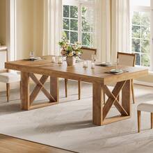 Tribesigns 63-Inch Rectangle Dining Table For 4-6 People, Farmhouse Thick Appearance Design, Rectangular Kitchen Dinner Table For Home, Natural Brown - Natural - View 8