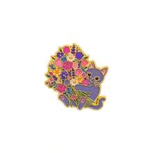 Cute Kitten Holding Flower Bouquet Lapel Enamel Pins And Brooches Badge Pins For Backpacks Bags Backpack Cool Decoration Friend For Gifts - Multicolor - View 17