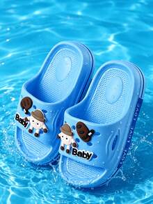 Children's Blue Cute Elf EVA Thick Sole Slippers, Side Print Color Block, Lightweight Summer Vacation Beach Shoes, Suitable For Boys And Girls - Baby Blue - View 1