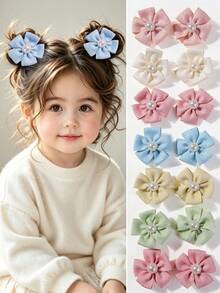10pcs/Set Colorful Pearl Flower Fabric Floral Hair Clips, Cute & Sweet Hair Accessories For Girls, Suitable For Daily Use - Multicolor - View 1
