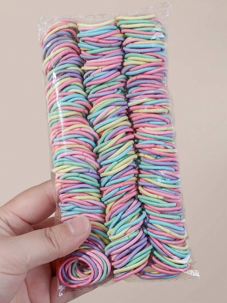 200pcs Girls Spring Shiny Hair Ties Thumb Rings Hair Bands Simple Small ...