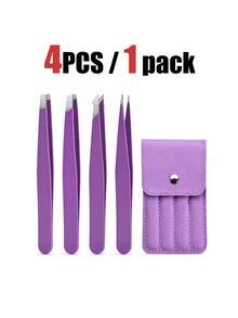 Set Pinset Warna-warni 4 Buah/1 Buah, Pinset Alis 4 Buah, Set Alat Perawatan dan Pencabutan Rambut Alis Portabel Presisi Tinggi, Set Pinset Alis 4 Buah, Alat Rias Alis, Tersedia Tiga Warna Ungu, Merah Muda, dan Hitam (1 Buah/4 Buah) - MultiWarna - View 10