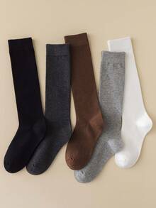 1/5 Pairs Women's Long Socks, Calf Socks, Spring/Autumn Style, Compression Slimming High Tube Half-Leg Slouch Socks, Solid Color Cotton - Multicolor - View 2