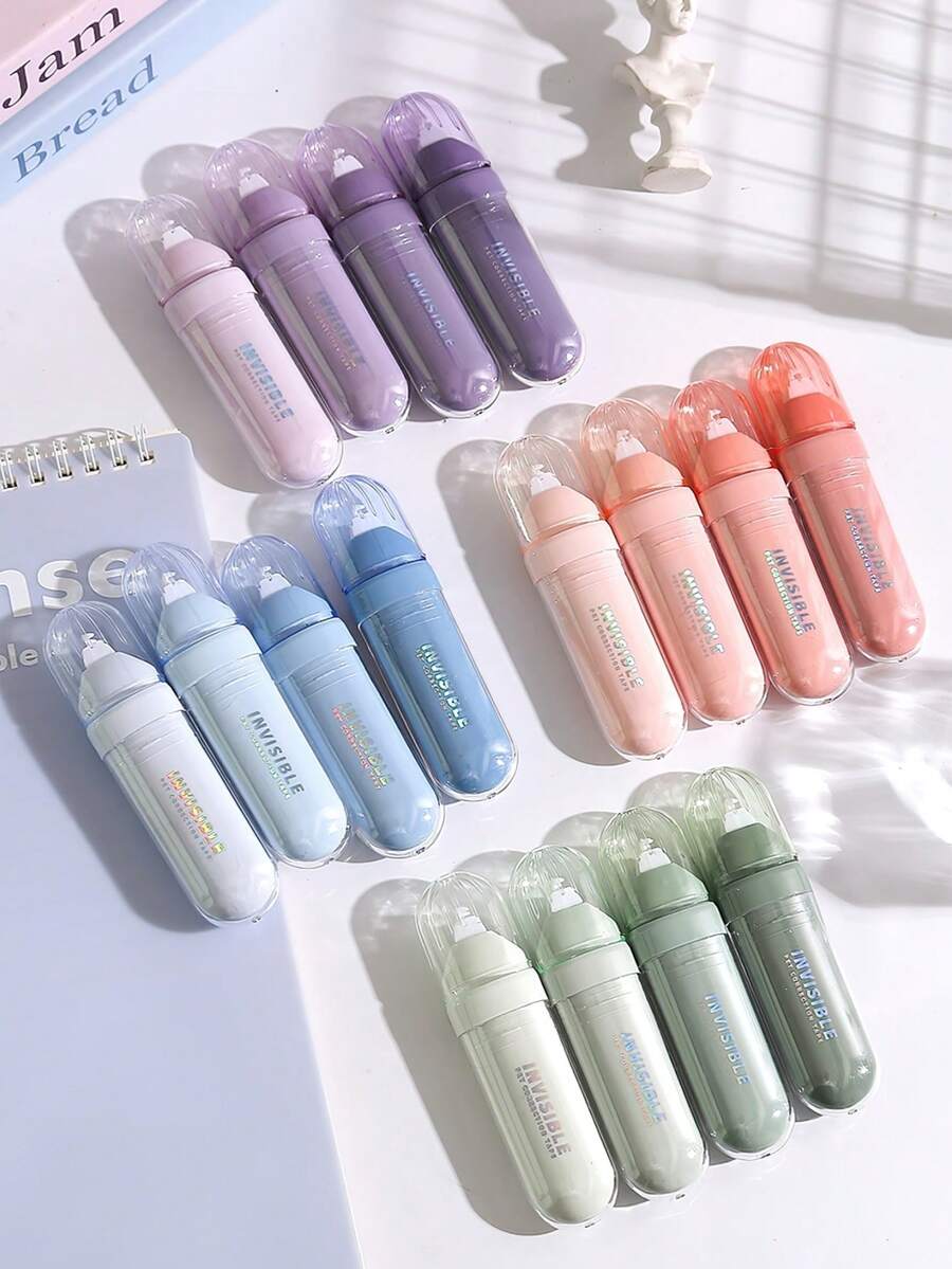 4pcs Gradient Invisible Correction Tape, High‑Capacity Off‑White Correction Roller, Aesthetic Student Stationery, For Back To School, Homework - Multicolor - View 1