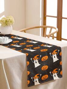 1pc Halloween Pattern Printed Linen Table Runner, Placemat, Suitable For Holiday, Party, Birthday, Dinner, Kitchen Dining Table Decoration, Shoe Cabinet Storage Cabinet Cover, All Season Room Decor, Home Textile Decoration Table Runner, Placemat - Multicolor - View 7