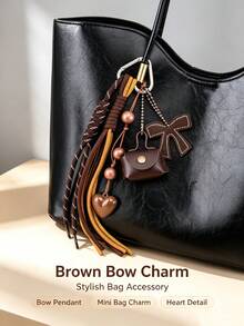 Color‑Block Woven Tassel Keychain, Mini PU Pouch Bag Charm With Heart & Bow Pendant, Aesthetic Bags Accessory Gift For Girls - Multicolor - View 11