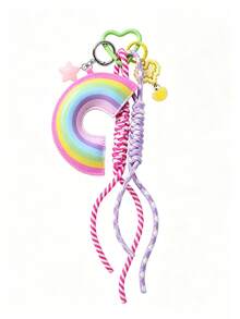 1pc New Exquisite Sweet Fashion Dopamine Leather Rainbow Heart Star Braided Rope DIY Keychain Bag Pendant - Multicolor - View 6