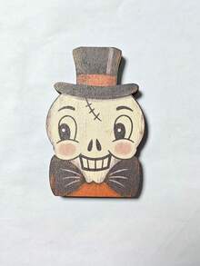 Decoración de Halloween Vintage para Interiores, Estantería de Bloque de Madera Retro, Fantasma Lindo, Calabaza, Gato Negro, Esqueleto, Búho Bruja, Regalo de Inauguración de Casa - Ver 13