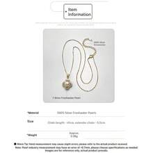 DARA Collar con colgante de perla de agua dulce de plata de ley S925, diseño de flor de cuatro hojas, caja de regalo de lujo para mujeres - Dorado - Ver 3