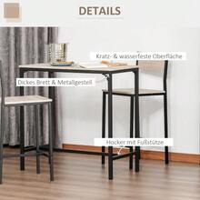 Bar Table With 2 Chairs, 3-Piece Bar Set, MDF In Natural And Black, 89x45x87cm For Kitchen And Dining Area - Natural - View 1