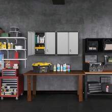 Lockable Storage Cabinet, Metal Garage Storage Cabinets, Metal Wall Cabinet For Garage, Wall Mount Cabinet With Lock And Adjustable Shelf, Floating, BlackGrey - Black - View 7