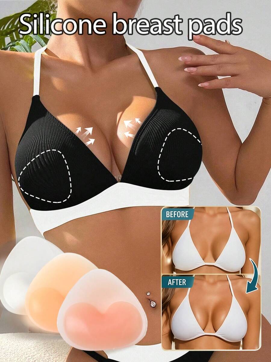 2/4pcs Invisible Silicone Bra Pads - Swimsuit Support Pads And Push Up Pads, Soft, Washable, Reusable, Seamless Shaping Effect, Suitable For Bikini, Wedding Dress, Pool/Beach Activities And Parties, Swimwear Accessories, Beach Essentials, Pool Float