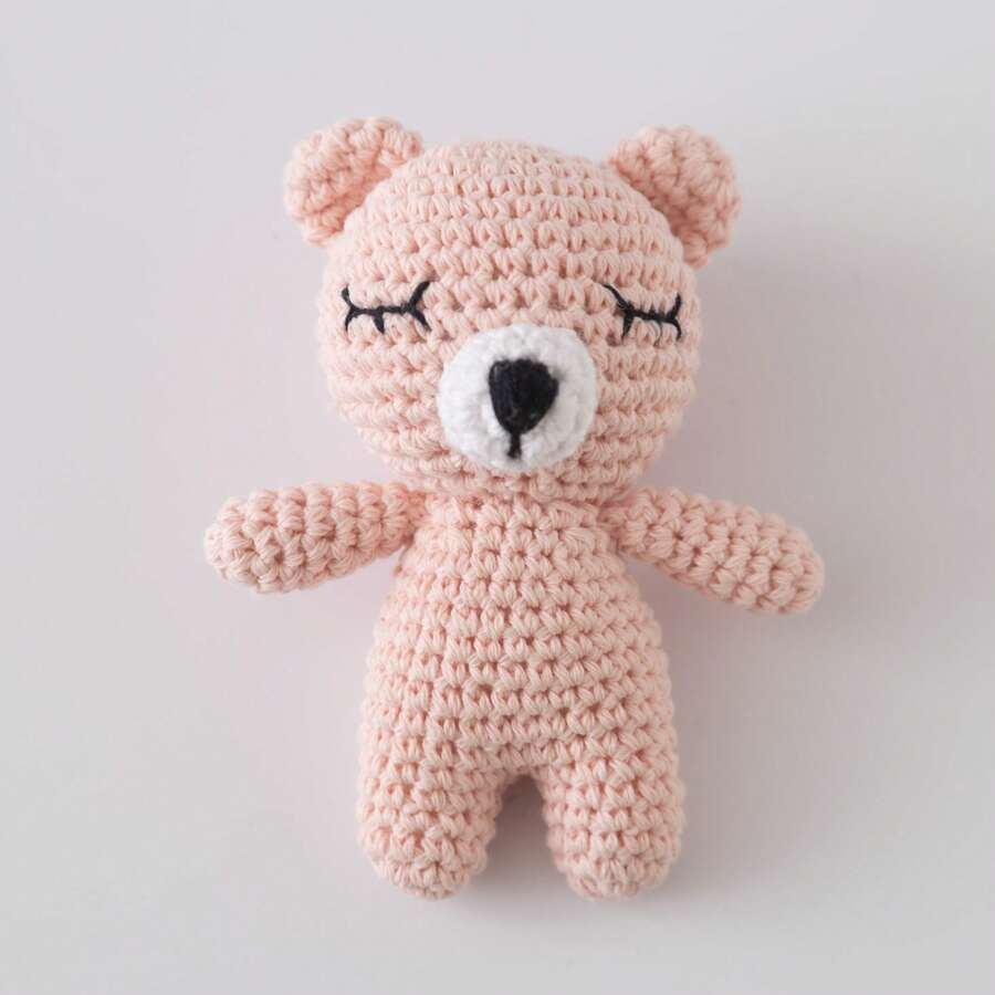 Handmade Crochet Baby Comfort Toy Bib, Mother And Baby Gift, Baby Keepsake Gift, Easter Gift, Children's Bedding Suitable For Babies 0+ - Pink Sleeping Bear - View 1