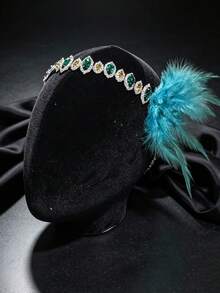 Green Rhinestone Feather Headband, Shiny Crystal Gemstone Decorated Hairband, Vintage Flapper Party Women's Performance Costume Headpiece - Multicolor - View 7