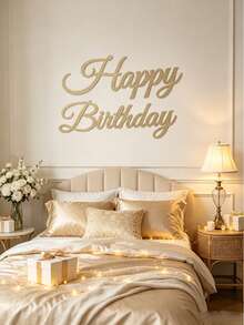 1pc Happy Birthday Logo, Happy Birthday Letter Logo Retro Rural Birthday Party Decoration Background Wall Photo Props - Multicolor - View 6