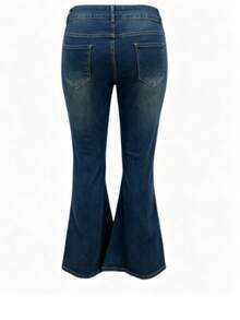 Jeans acampanados de mezclilla desgastada para mujer talla grande, casuales & versátiles para primavera y otoño - Azul lavado oscuro - Ver 10