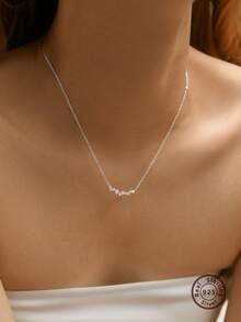SYMFNY 1pc 925 Silver Minimalist Shiny Cubic Zirconia Pendant Necklace - Style 1 - View 2