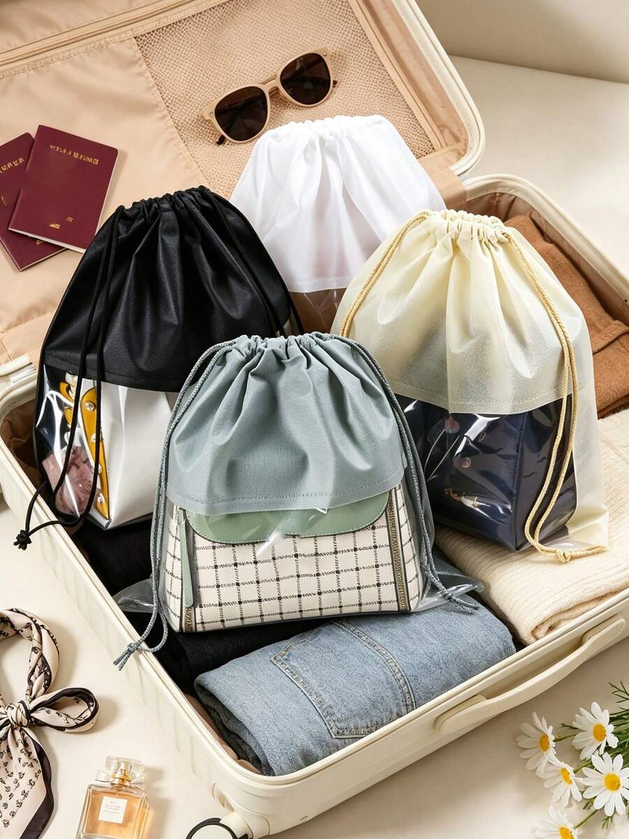 Polyester Satin Dust-Proof Drawstring Bag, Suitable For Jewelry; Silk Dust-Proof Drawstring Travel Storage Bag; Portable Clothing And Shoes Drawstring Pouch; Large Capacity Handbag Dust-Proof Bag; Self-Sealing Drawstring Storage Bag; Travel Supplies, Storage And Organization - Multicolor - View 1