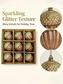 9pcs Christmas Tree Pine Cone Hanging Ornament Set, Plastic Material, Classic Style, Suitable For Christmas Tree Decoration Or Tabletop Display, Holiday Home And Party Decoration Choice - Multicolor - View 4