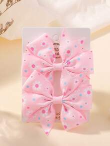 1 Pair Printed Daisy & Sunflower Hair Clip Set, Ribbed Fishtail Bow Baby Hair Clips, Random Cardboard - Multicolor - View 4