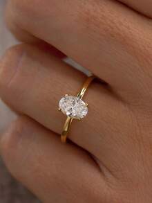 CVNANA 1pc Oval Cut Cubic Zirconia Copper Single Diamond Ring - Minimalist Elegant Exquisite Style, Wedding Ring, Perfect For Daily Wear, Engagement, Proposal, Anniversary Celebration And Valentine's Day Gift - B - View 14
