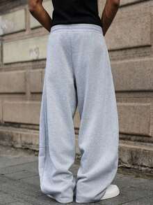 2pcs Men's Black & Gray Loose Fit Sports Pants, Wide Leg Casual Lounge Pants, Open Hem Sweatpants With Pockets Fall - Multicolor - View 5