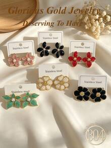 6/3 Pairs Premium Stainless Steel Earrings, Including Various Colors Of Flowers. Diverse Styles, Low-Allergenic Earring Set, Versatile And Elegant, Stainless Steel Earrings Suitable For Women's Daily Wear, Best Gift Choice For Women Friends On Christmas/Halloween And Other Holidays. - Oil Dripping Kit - View 7
