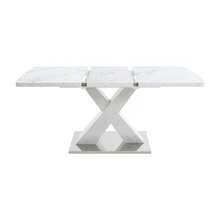 120CM-160CM Modern Rectangle Dining Table, Stretchable, With Printed White Marble Table Top+MDF X-Shape Table Leg With Metal Base - 白色 - 查看 8