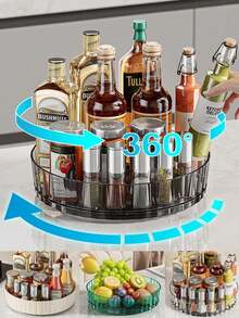 1pc Kitchen Rotating Rack, Kitchen Spice Rack, Home Rotating Storage Rack; Simple And Convenient, Suitable For Kitchen And Dining Room. (Tray And Base Need To Be Assembled By Yourself) - Multicolor - View 1