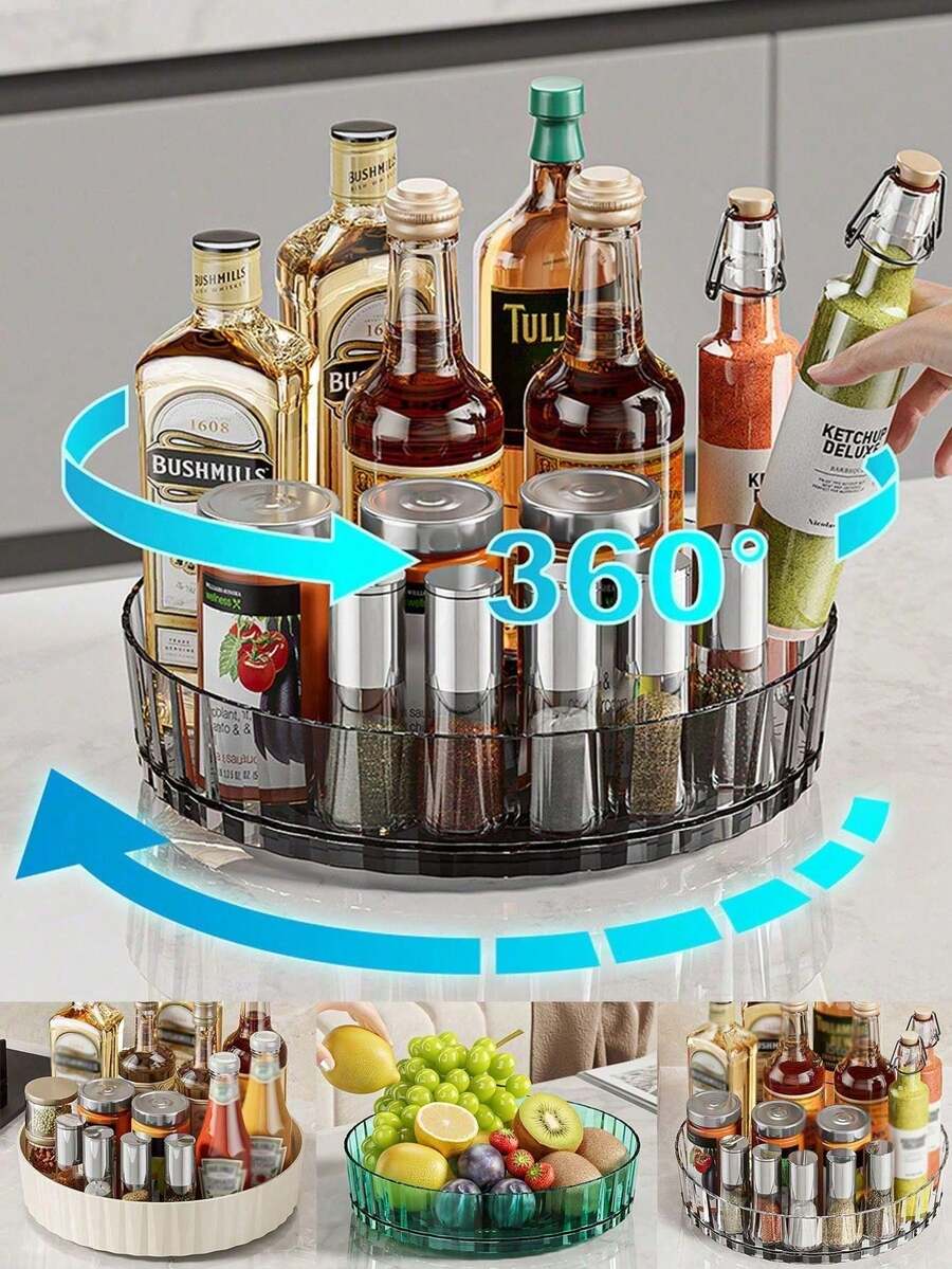 1pc Kitchen Rotating Rack, Kitchen Spice Rack, Home Rotating Storage Rack; Simple And Convenient, Suitable For Kitchen And Dining Room. (Tray And Base Need To Be Assembled By Yourself) - Multicolor - View 1