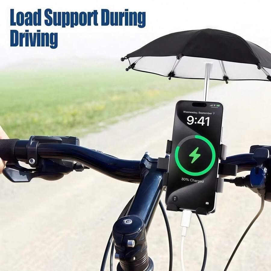1PC Bicycle Phone Holder With Adjustable Shock-Absorbing Handlebar Clamp And Small Umbrella, Suitable For Bicycles, Motorcycles And Electric Scooters
