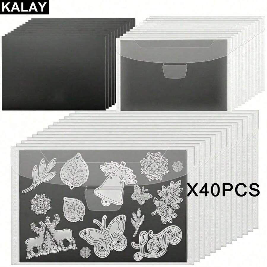 KALAY Juego de 40 piezas de bolsa de almacenamiento de troquel y hoja magnética, negro, duradero, caja de almacenamiento sellada de molde de troquel para scrapbooking DIY