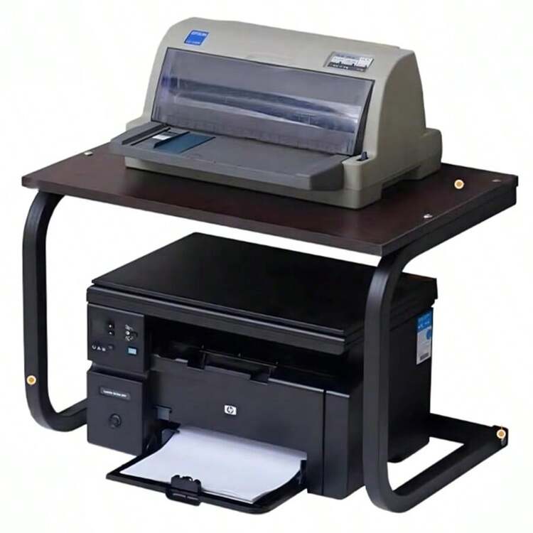 2-Tier Printer Stand , Desktop Organizer For Printer, Microwave Oven, Monitor, Copier & Fax Machine, Heavy-Duty Home Office Storage Rack - Black - View 9