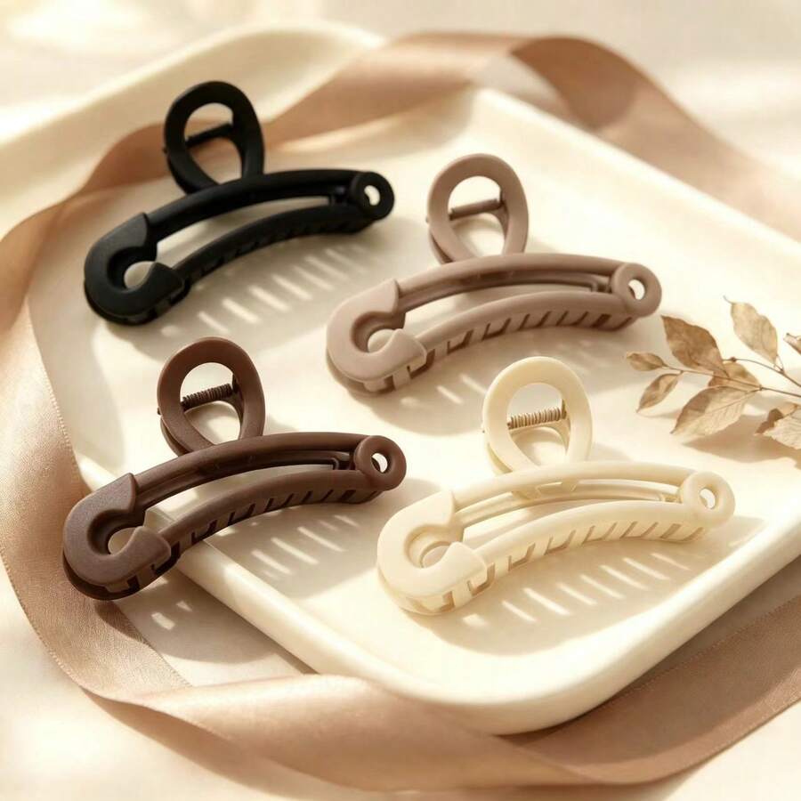 4pcs/Set Women's Matte Neutral Color Hair Clips, Large Non-Slip Claw Clips, Solid Color Fashion Hair Accessories, Suitable For Daily Wear, Party, Holiday And Gift Giving - Multicolor - View 1