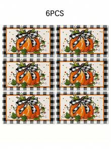 4pcs,6pcs,Autumn Harvest Pumpkin Thanksgiving Table Placemats,Rectangular Tablecloth,Washable,Suitable For Family Dinner,Coffee Table,Durable Kitchen And Dining Room Decor,Table Decoration Party And Scene Decoration,Home Decor - Multicolor - View 9