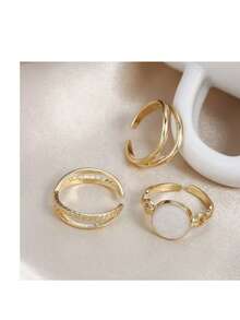 Zhishang European & American Minimalist Premium Cold Style Set Rings For Women, Personalized Plain Band With Rhinestone Open Ring Set - Geometric - View 7