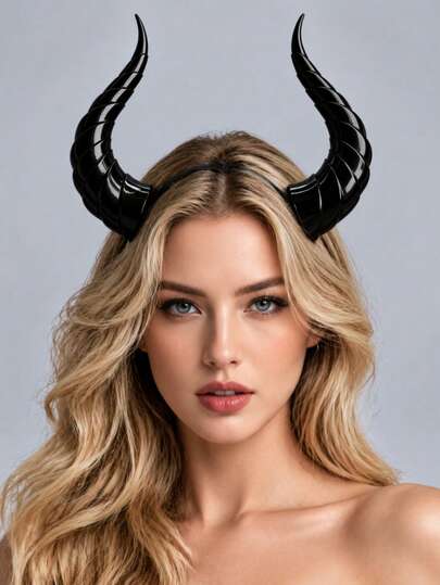 Glossy Black Spiral Demon Horn Cosplay Headpiece, Pair Of Twisted Demon Bull Horn Hair Clips, Novelty Costume Accessory, Suitable As Holiday Or Birthday Gift For Cosplay Enthusiasts