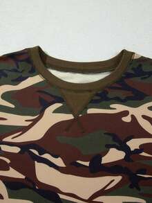 Acelitt Women's Camouflage Print Pullover Sweatshirt, Round Neck Ribbed Trim Casual Knit Top, Suitable For Spring And Autumn Vacation - Multicolor - View 7