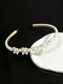 1pc Women's French Floral Pearl Headband, Luxury Thin Design, Non-Tightening, Bridal Atmosphere Hair Accessory For Flyaways - Multicolor - View 3