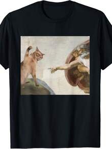 Funny Cat God Creation Of Adam Meme Michelangelo Jesus Art T-Shirt - 款式 - 查看 1