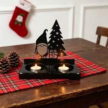 1pc Wooden Christmas Candle Holder, Creative Design With Santa Claus, Christmas Tree And Gifts, Home Decor Accessory Gift, Holiday Decoration, Unique Christmas Gift, Indoor Winter Holiday And Christmas Decoration - A - View 2