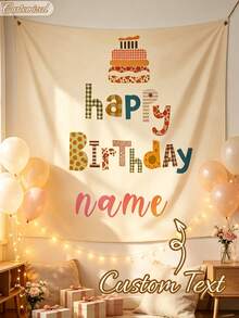Customized Name Birthday Backdrop Banner, Personalized Happy Birthday Background Wall, Birthday Party Decoration, Graduation And Housewarming Banner, Party Decor, Outdoor Wall Art Background, Aesthetic - Multicolor - View 4